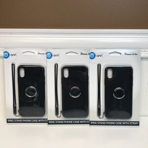 ONN Ring Stand Phone Case With Strap for iPhone X/Xs Lot of 3 Black New Sealed
